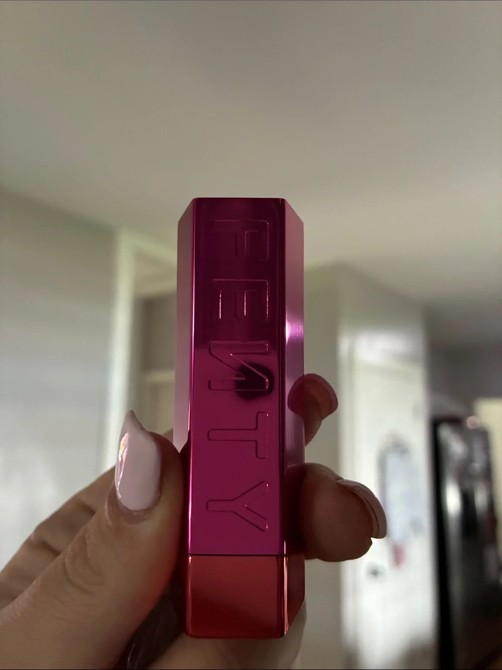 FENTY Shiny Pink Metallic Lipstick Case and with Nosy Rosy Lipstick